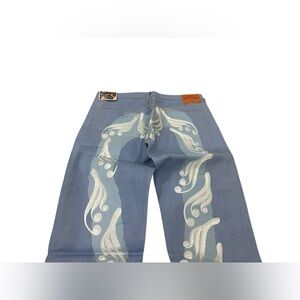 Vtg light blue Evisu denim with embroidery daicock baby blue